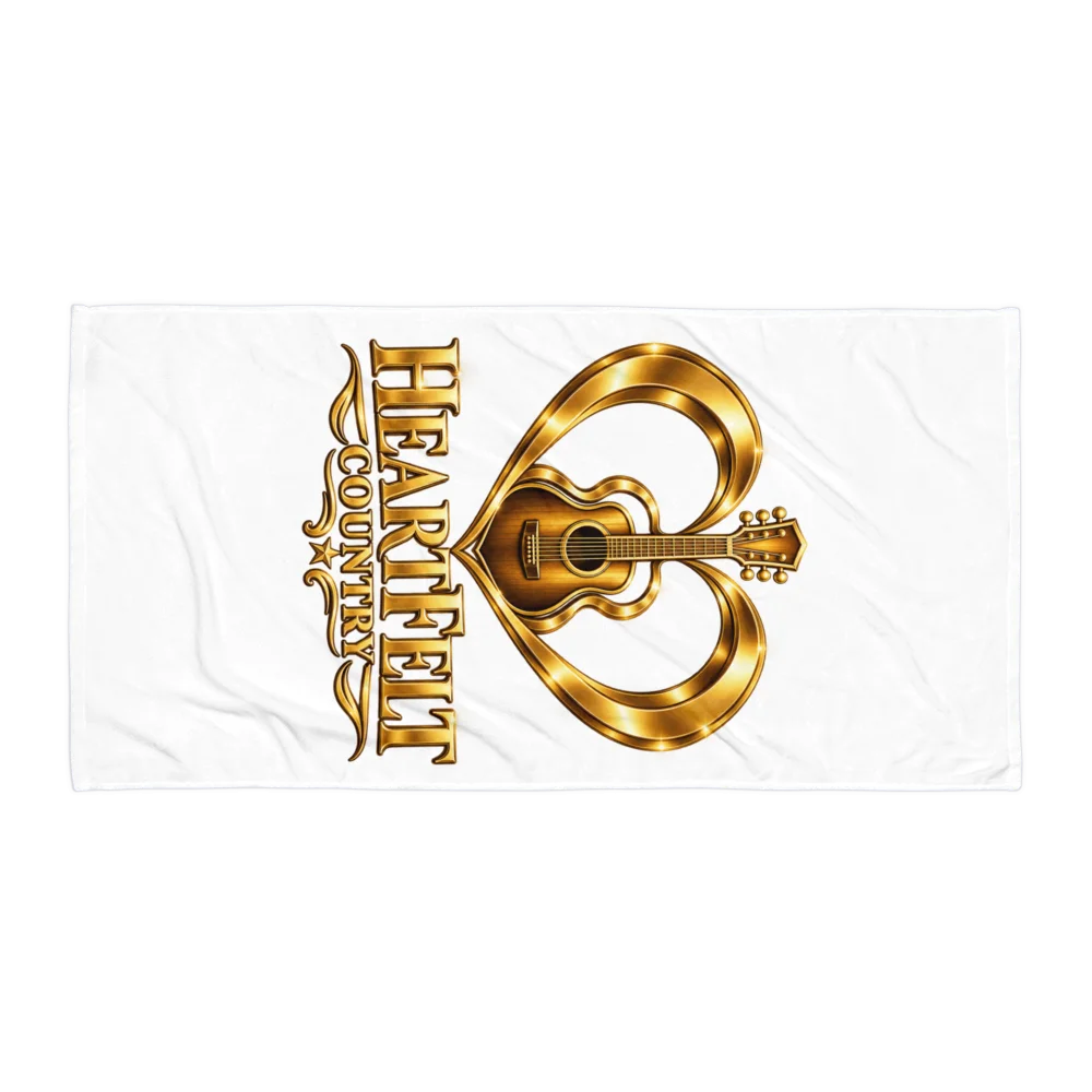 Heart of Country Gold Guitar Beach Towel
