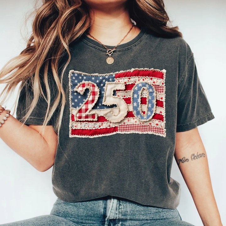 250th Anniversary USA Shirt | Patriotic Patchwork American Flag Tee | Trendy 2026 Independence Day Apparel product image (1)