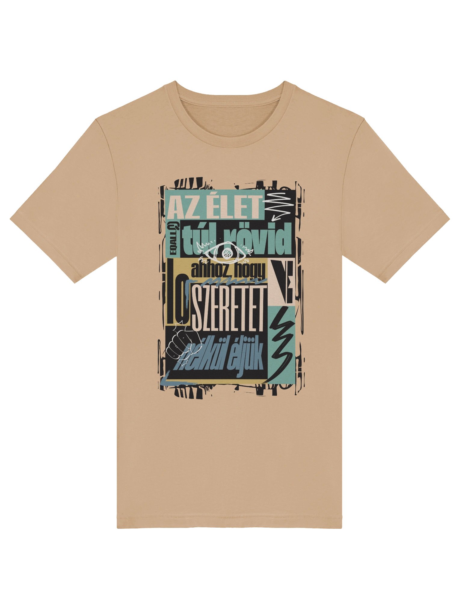 Szeretet? Az élet túl rövid... Bella + Canvas Unisex R3CVR.i Póló_EQALL® Originals_Kék / Bézs / Zöld product image (5)