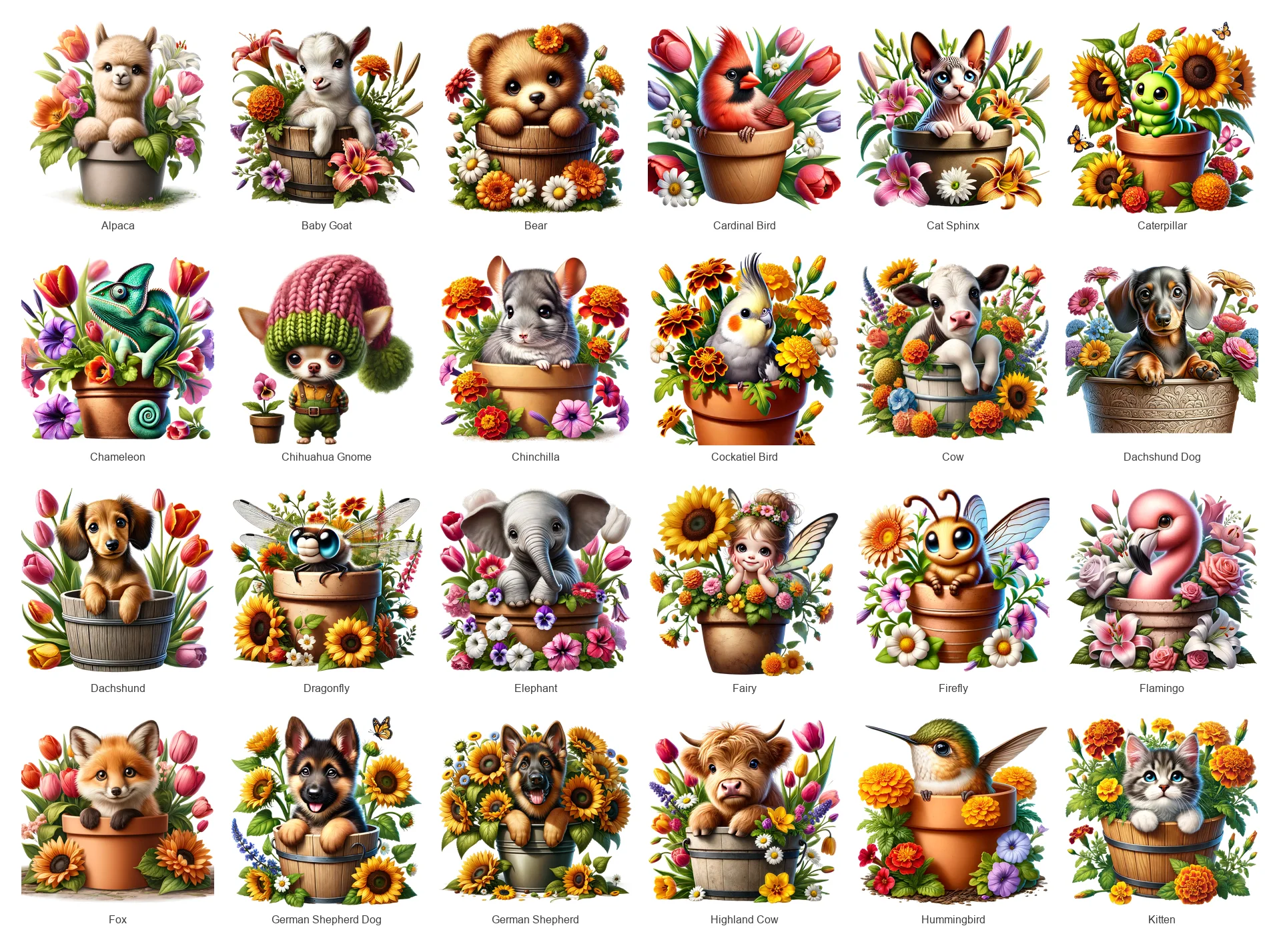 Animals in Flower Pots PNG Bundle Vol 2 | 40 Designs | Commercial Use | Sublimation Clipart product image (2)