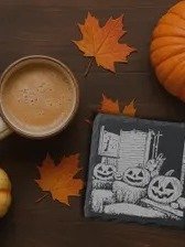 Vintage Halloween Engraved Slate Coasters, Set of 4, Round or Square product image (3)