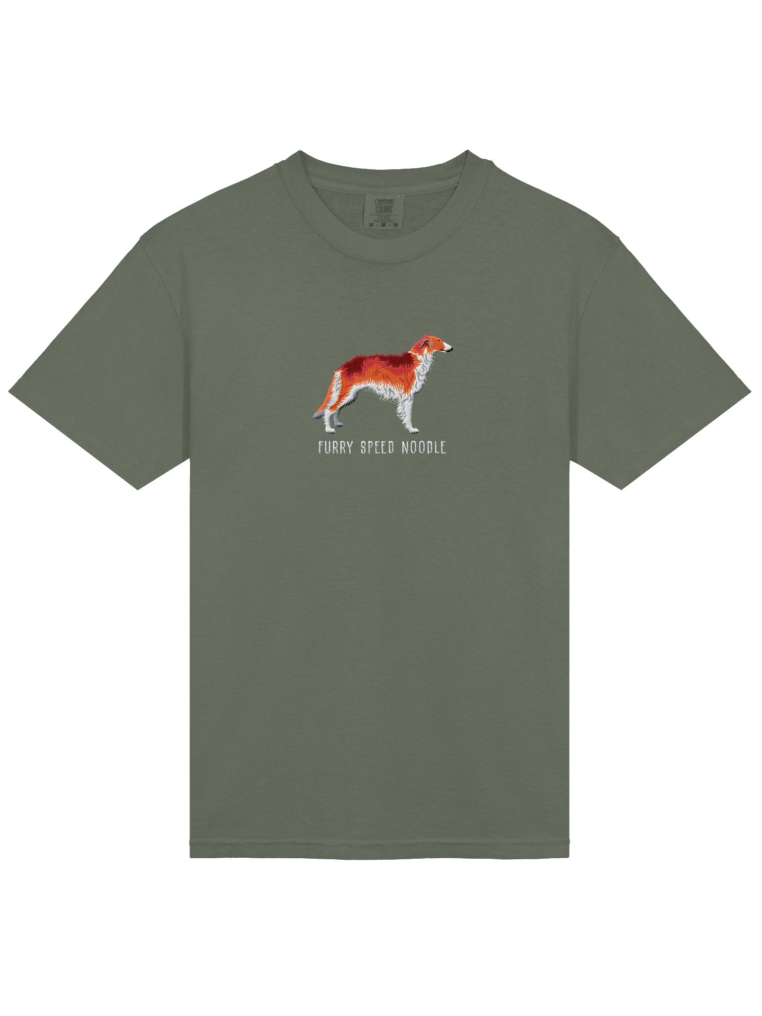 Furry Speed Noodle T-Shirt(Embroidered) of a Borzoi(Red & White) product image (6)