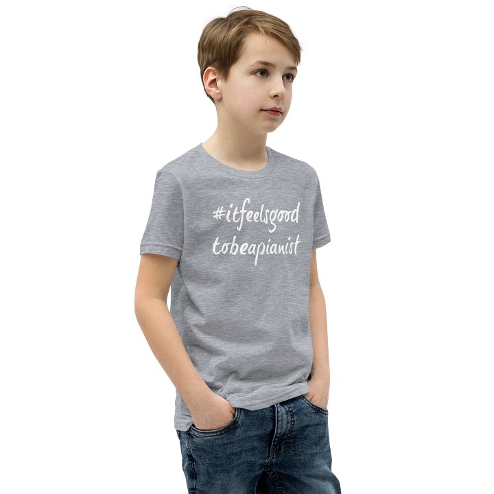 "It Feels Good to Be a Pianist" Youth Cotton T-Shirt with WHITE Script product image (2)