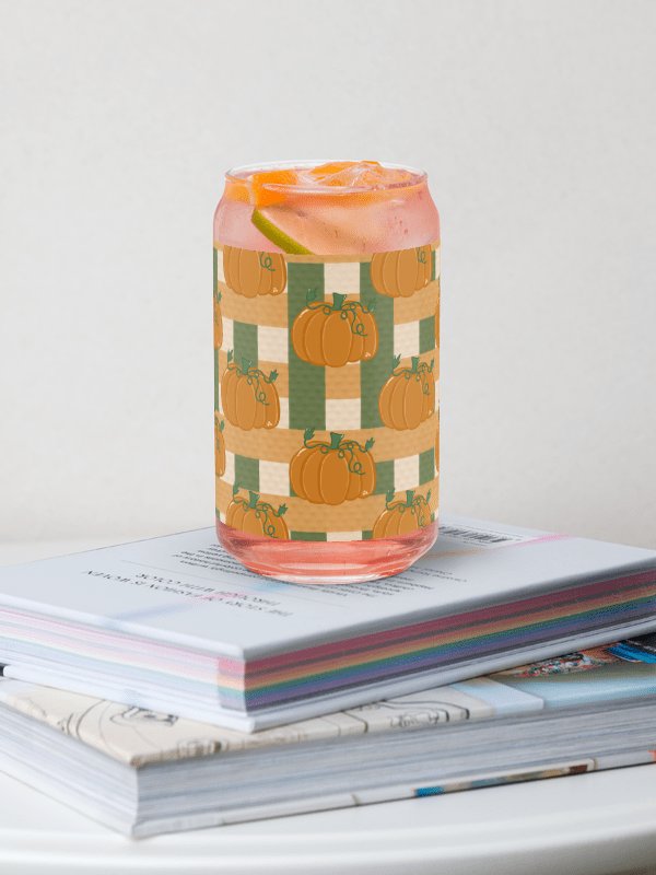 Pumpkin Plaid Pattern Glass Tumbler product image (1)