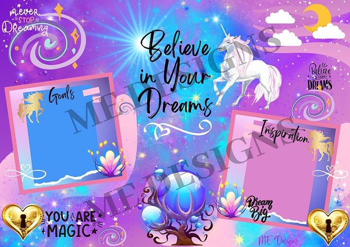 Believe In Your Dreams Digital Vision Board PDF Download – Chase the Magic 🦄✨ product image (1)