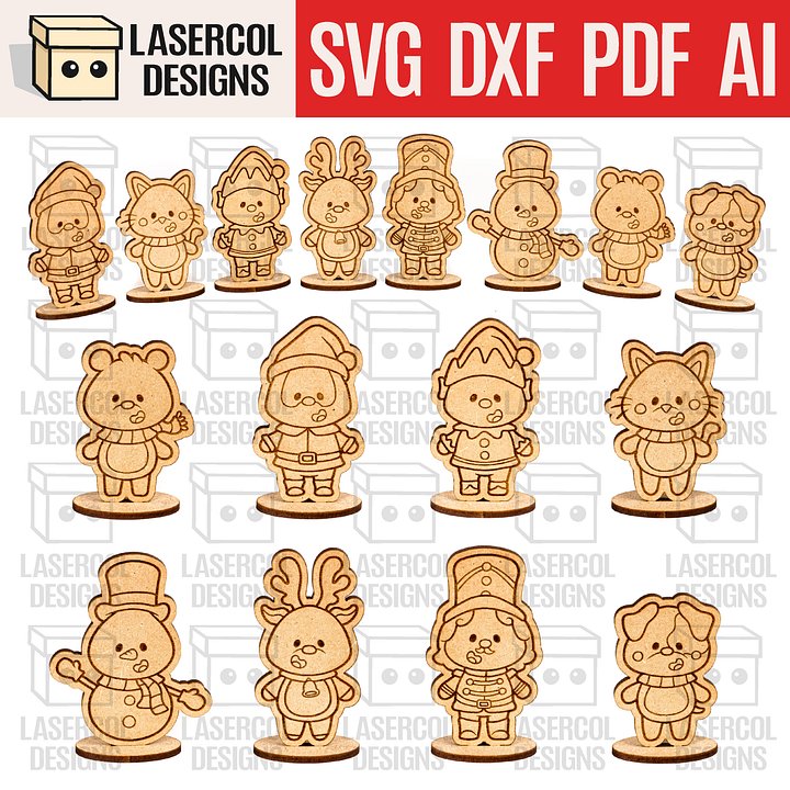 Christmas Characters Cut Outs with Base - Laser Cut Files product image (1)