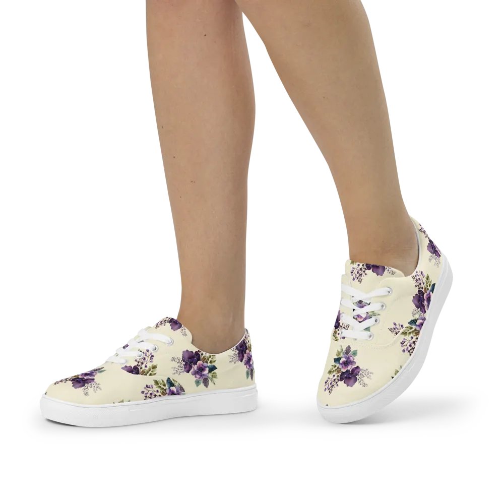 Women's Lace-Up Canvas Shoes - Purple Floral Design product image (12)