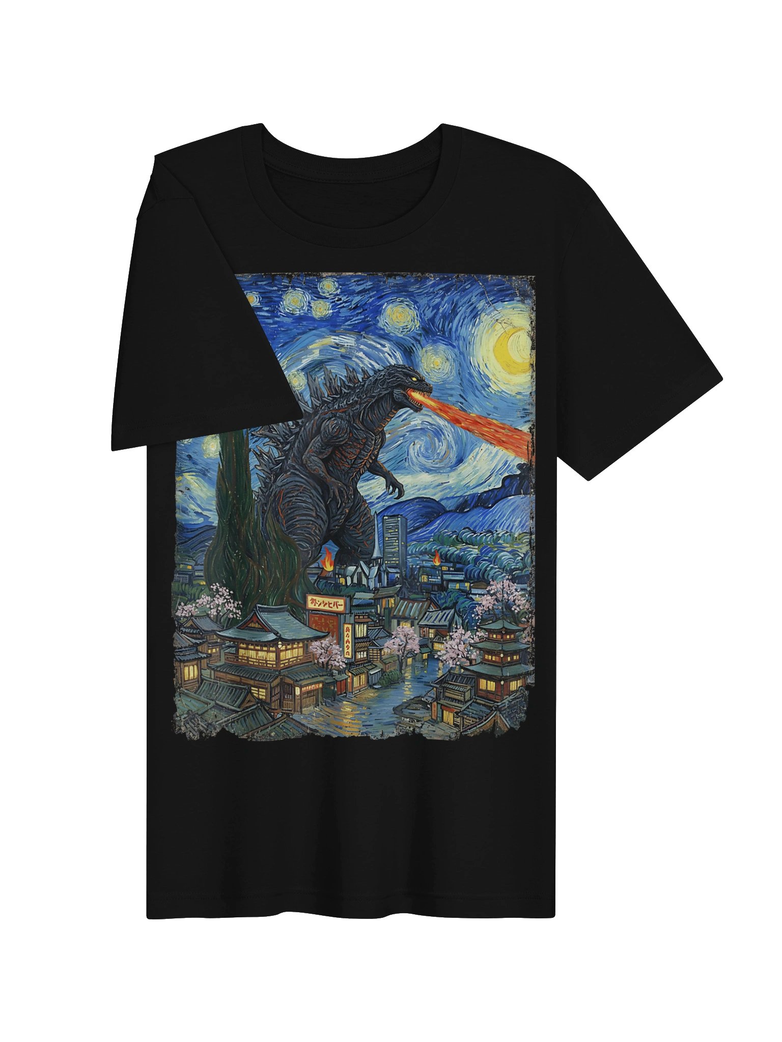 Kaiju Monster Starry Night Vintage Japanese Art Parody T-Shirt product image (29)