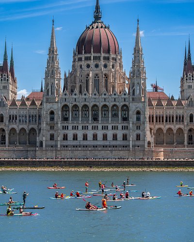 During the SUP Festival in Budapest, hundreds of Stand Up Paddleboarders enjoy a nice sightseeing ride along the Danube in th...