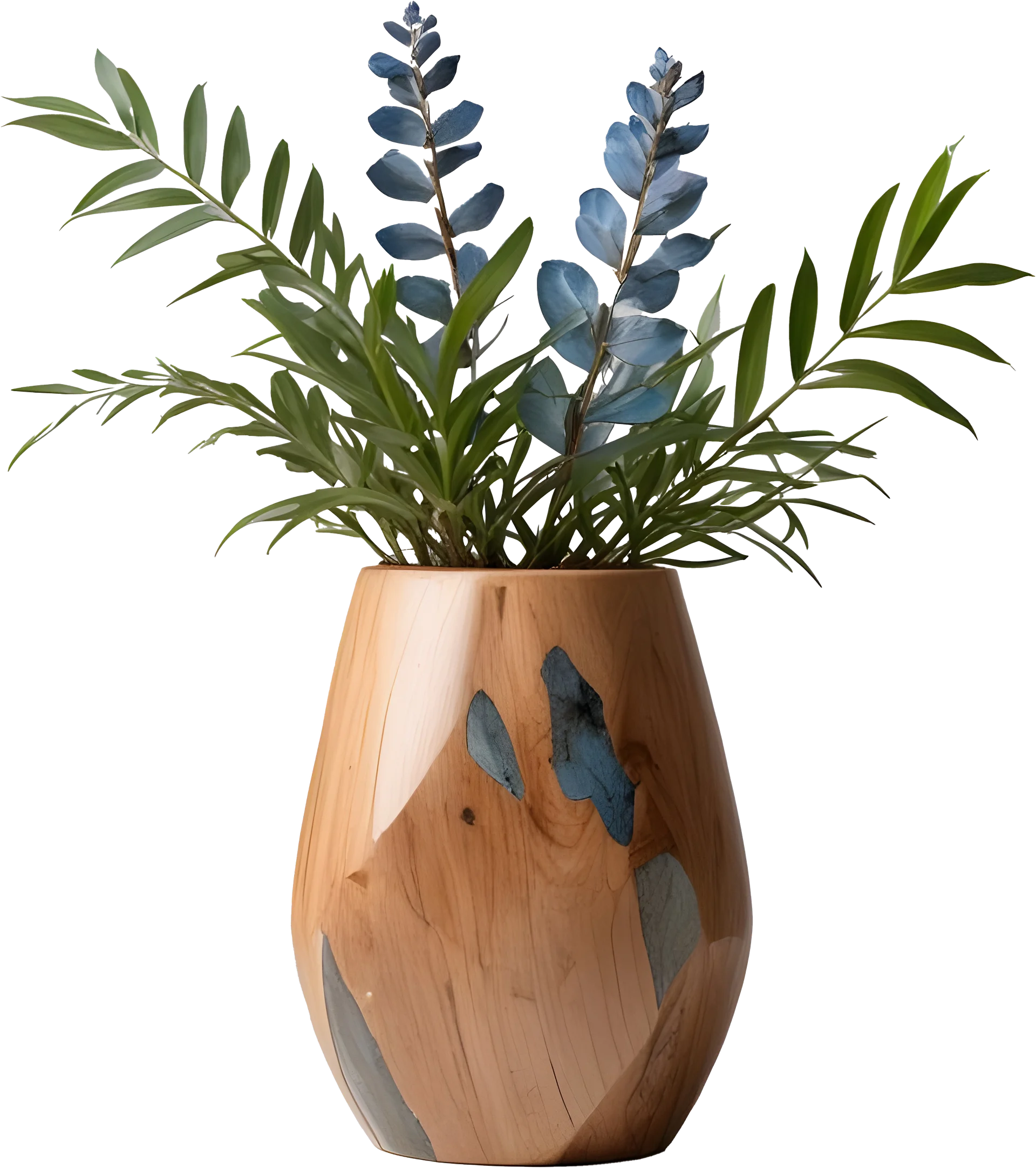 Celestial Grace – Boho Chic Wooden and Labradorite Vase PNG product image (1)