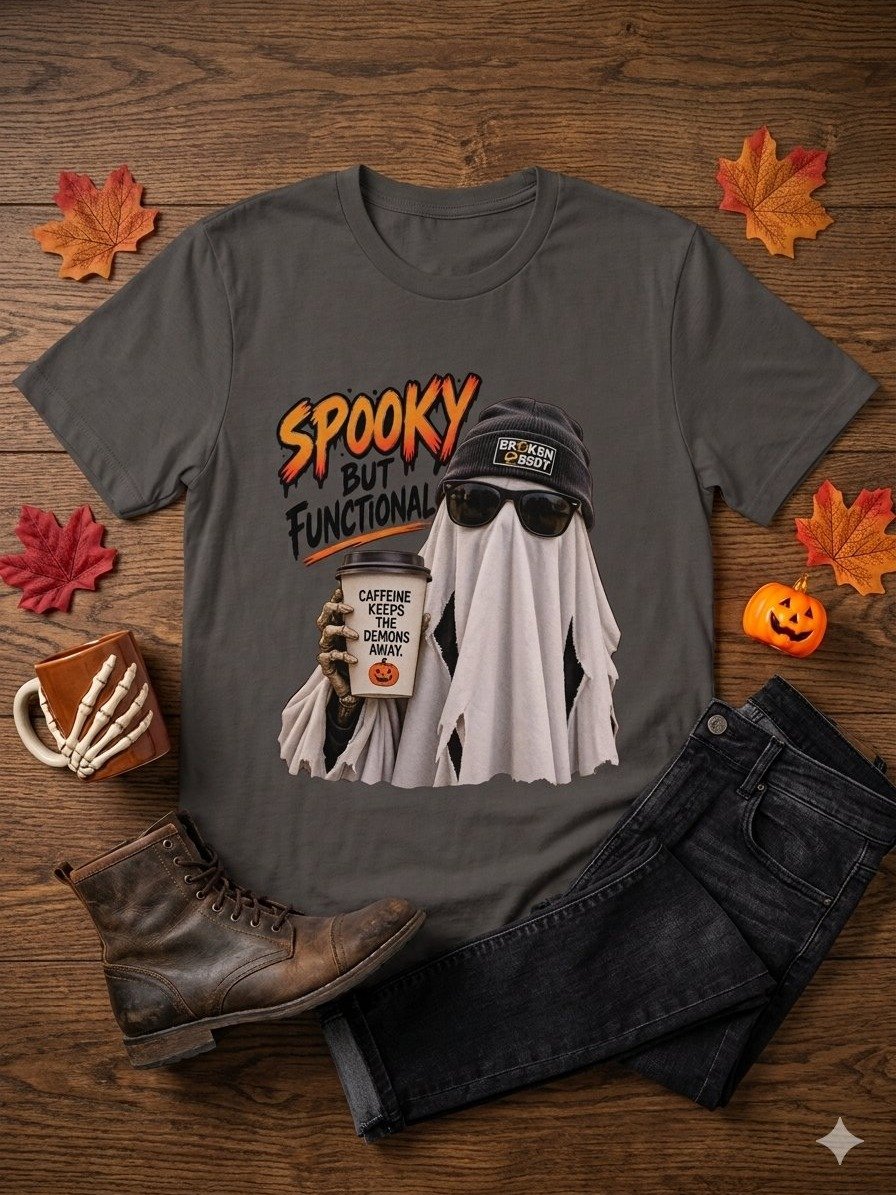 Funny Halloween Ghost Shirt — Spooky But Functional Coffee Lover Tee | Holly-Ween™ product image (1)