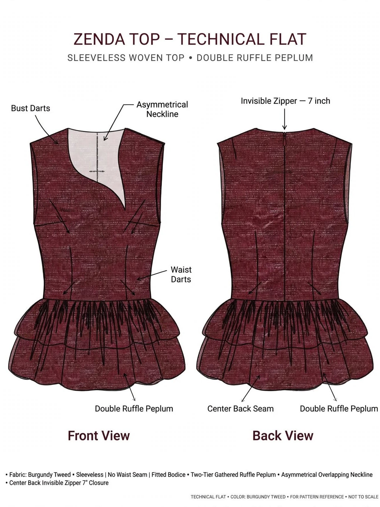 Zenda Top Sewing Pattern | Asymmetrical Peplum Top Pattern | Double Ruffle Top PDF | Sleeveless Asymmetrical Neck Top | XS-XXL product image (2)
