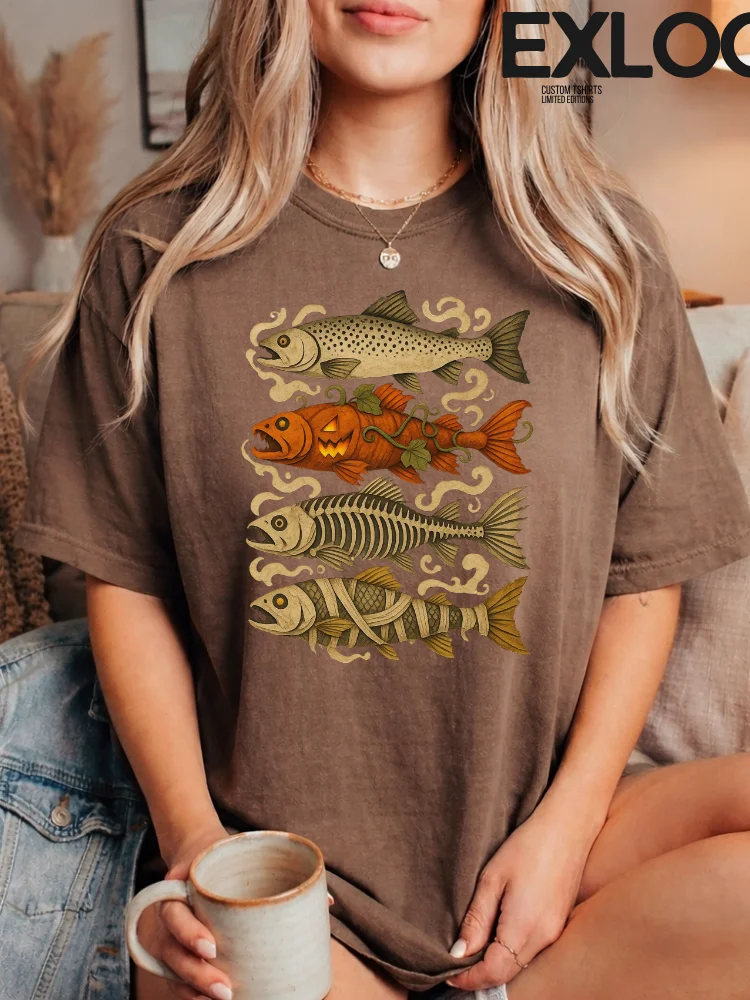 Halloween Trout Fish Ghost Pumpkin Skeleton Mummy T-Shirt product image (31)