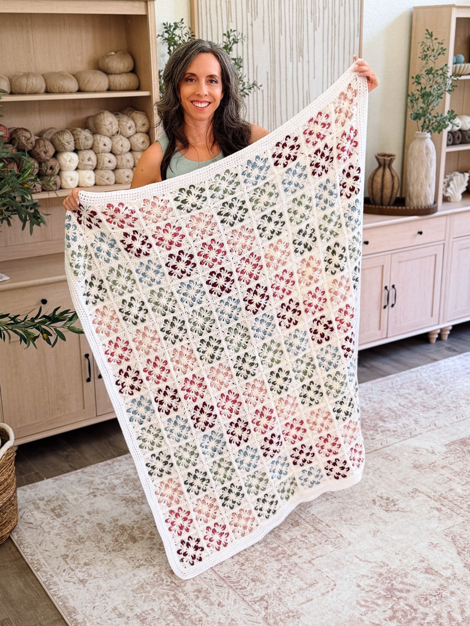 Crochet Granny Square Blanket Pattern | Blossom Flower Squares, 9 Sizes Lovey to Twin | PDF + Video + App product image (11)