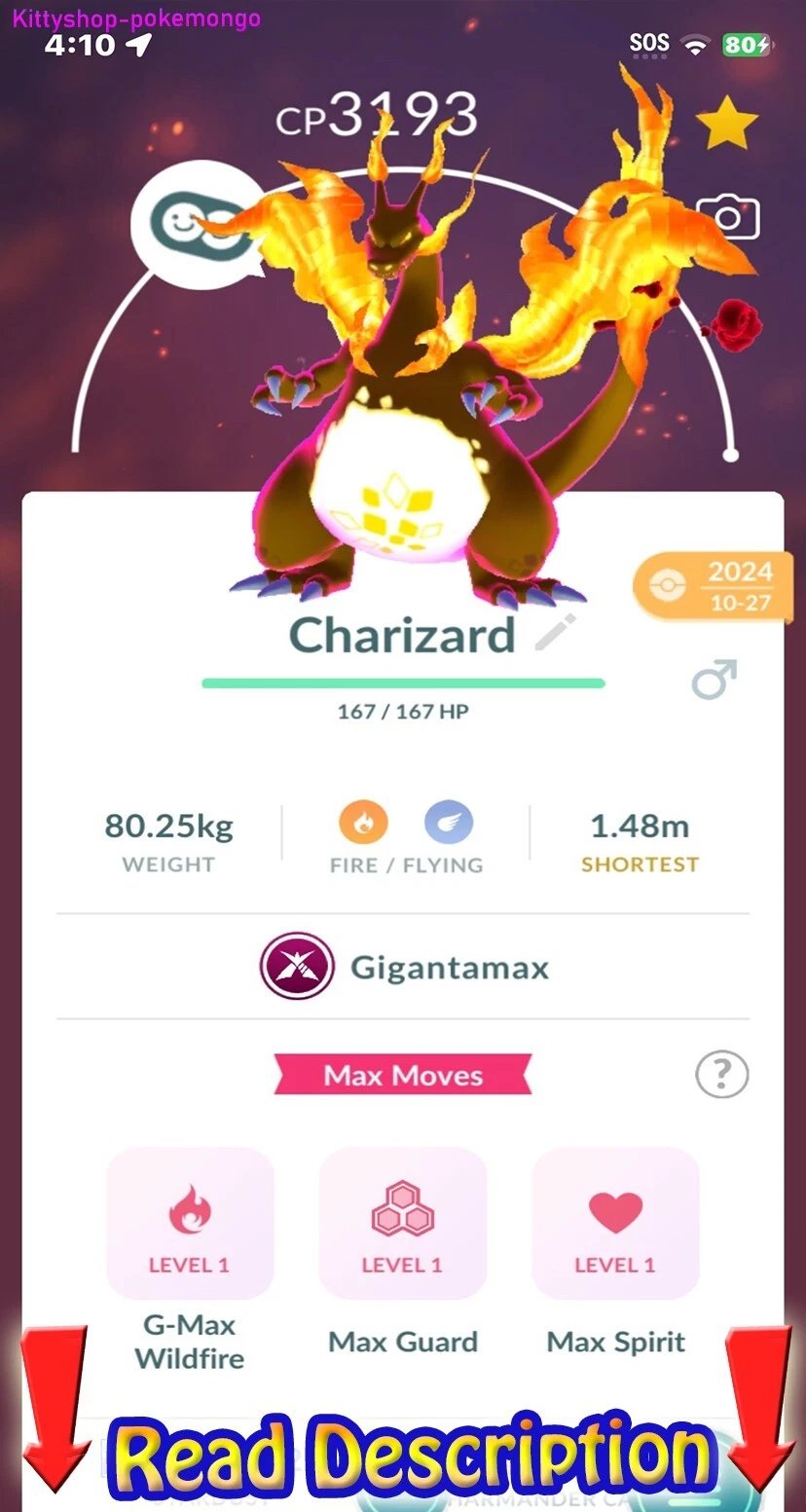 🟢Level 50 Gigantamax Charizard MAXED 3 Move Trade go Fast Shipping ✅ product image (1)