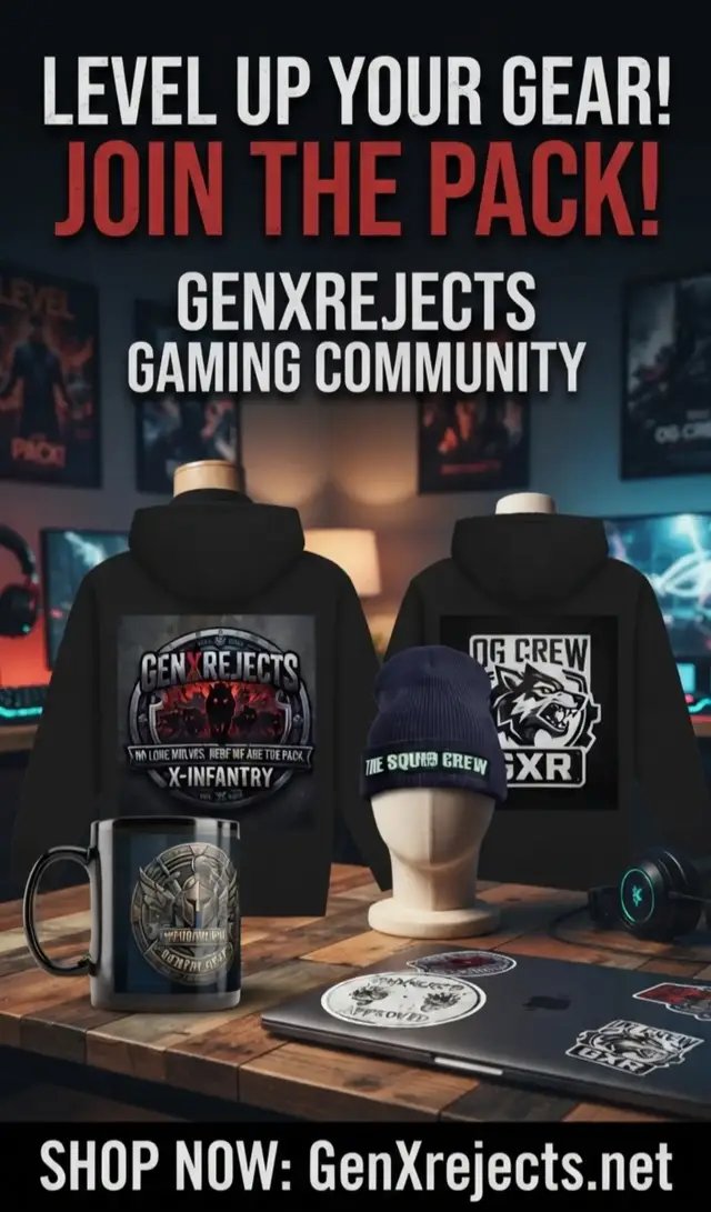 Check out all the new gear from the GenXrejects Gaming Community online store.  Go to GenXrejects.net . We're have a bunch of new merch with new designs. Stickers, beanies, mugs, and Hoodies. Rep your crew with the newest gear from the GenXrejects Gaming Community.