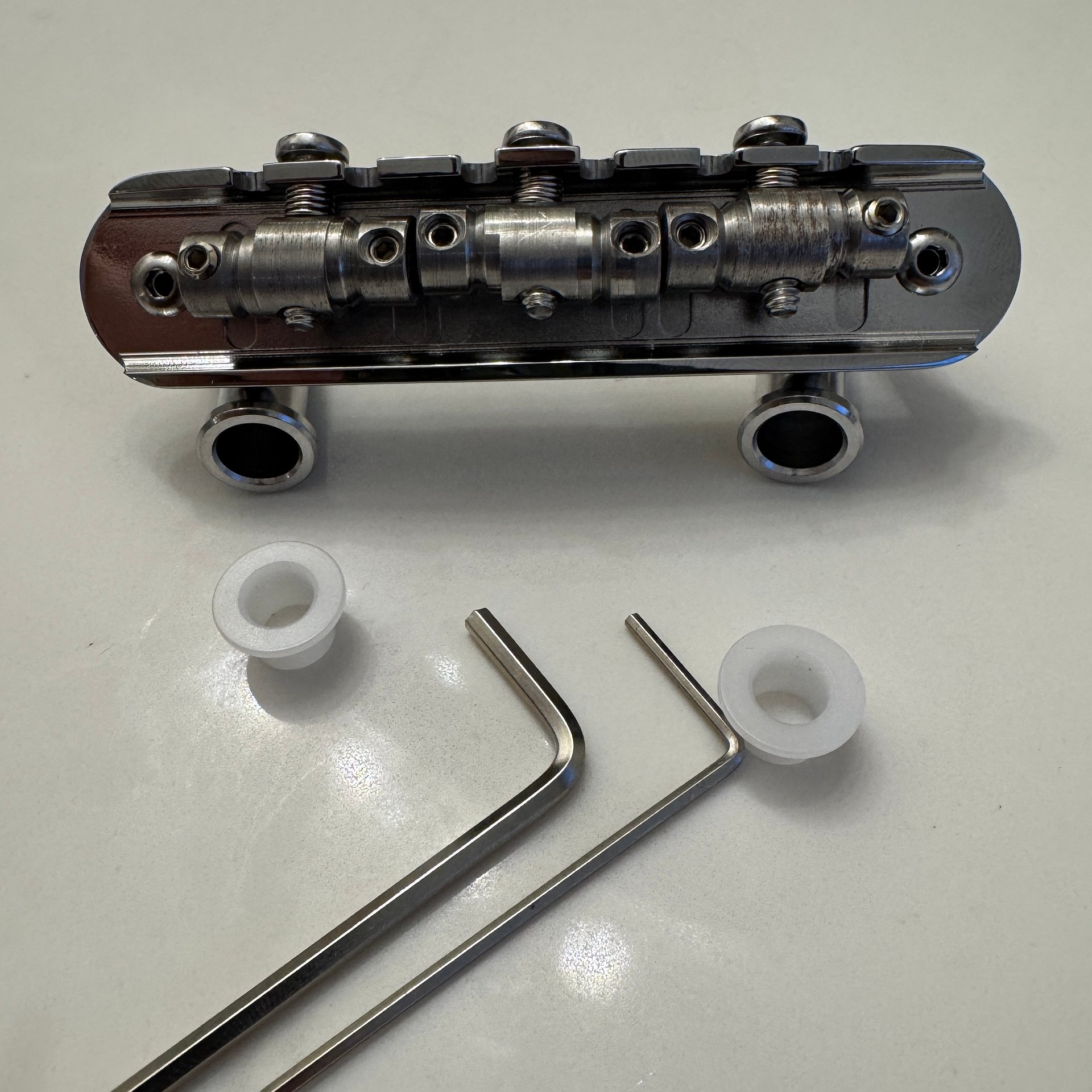 “The Goliath” Chrome-Plated Brass Jazzmaster / Jaguar / Mustang Bridge with USA Made Compensated Vintage Style Steel Saddles product image (2)