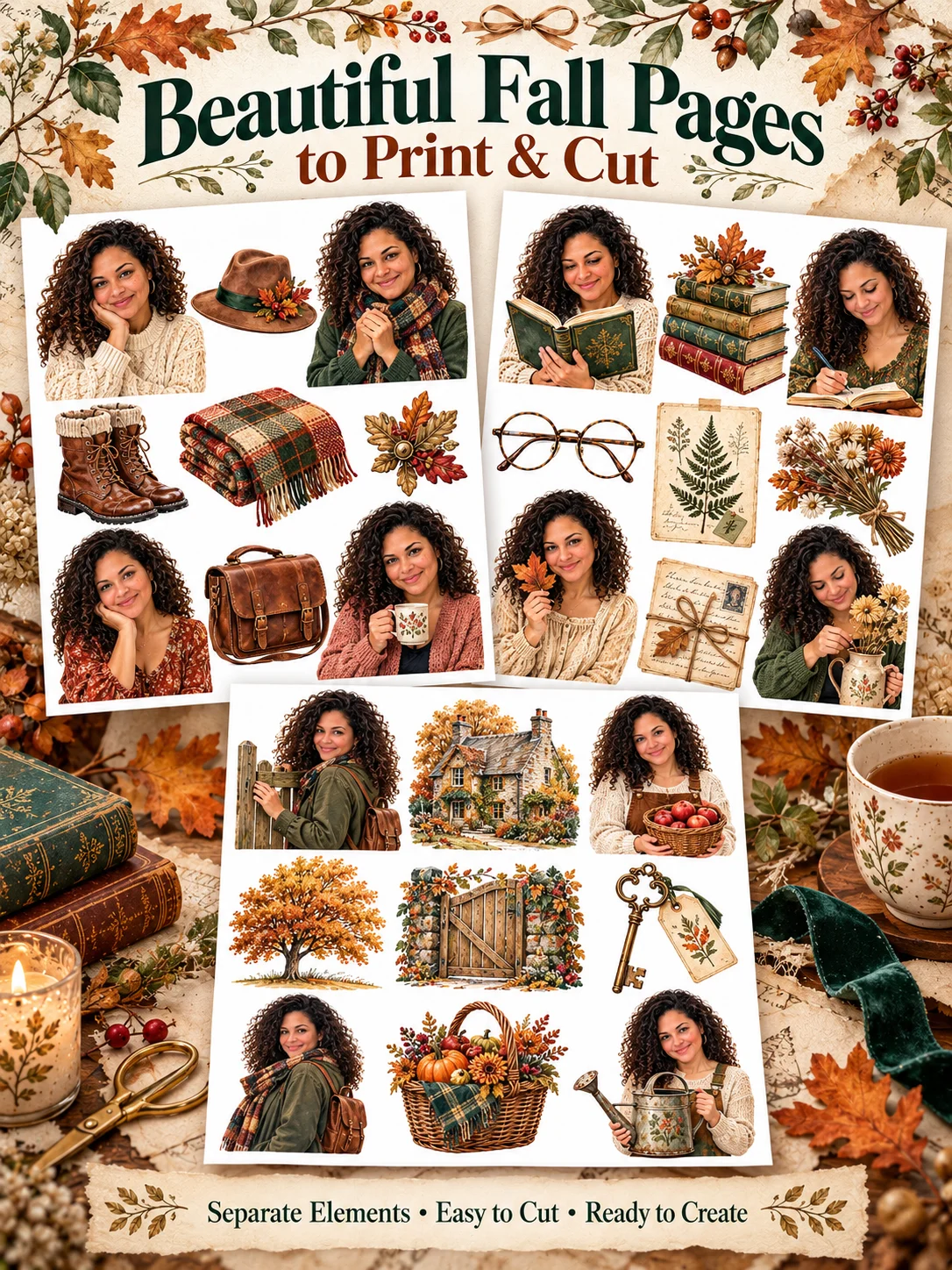 Personalized Fall Ephemera for Junk Journals: 40 Printable PDF Pages of Vintage Autumn Scenes, Cozy Decor, Pumpkins, Clothes & Woodland Animals for Scrapbooking, Collage, Mixed Media and Decoupage product image (2)