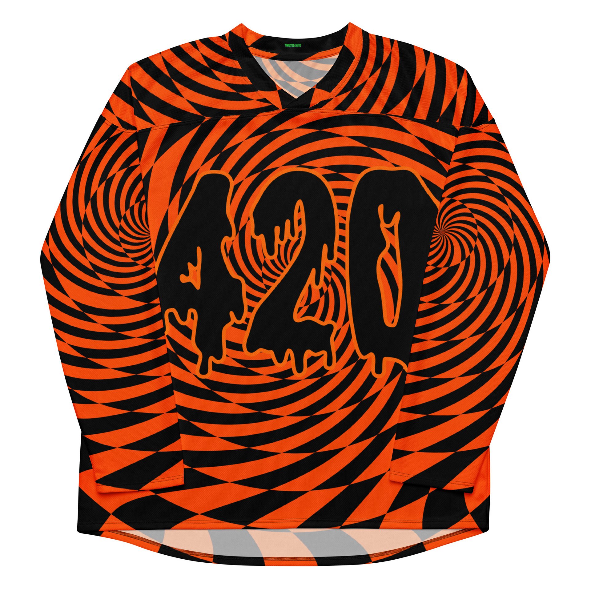 420 Rave Halloween Hockey Jersey, Black Orange Swirl EDM Stoner Shirt, Trippy Fall Festival Cannabis Clothes, Psychedelic Spirals Weed Top product image (8)