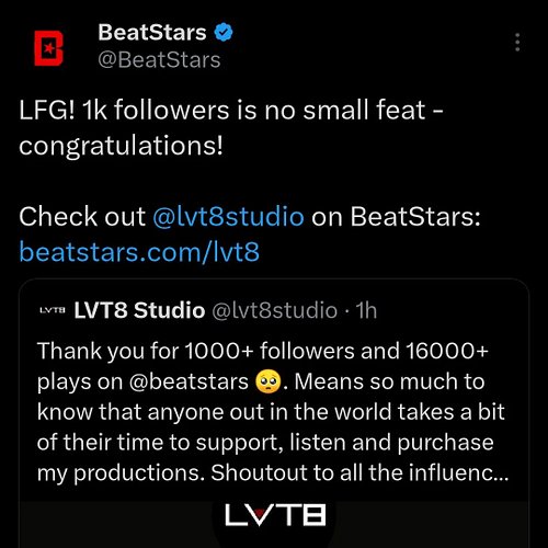🔻Thank you for the mention on twitter @beatstars 🙏 Love what your company does and keep doing for the musicians worldwide 🌏