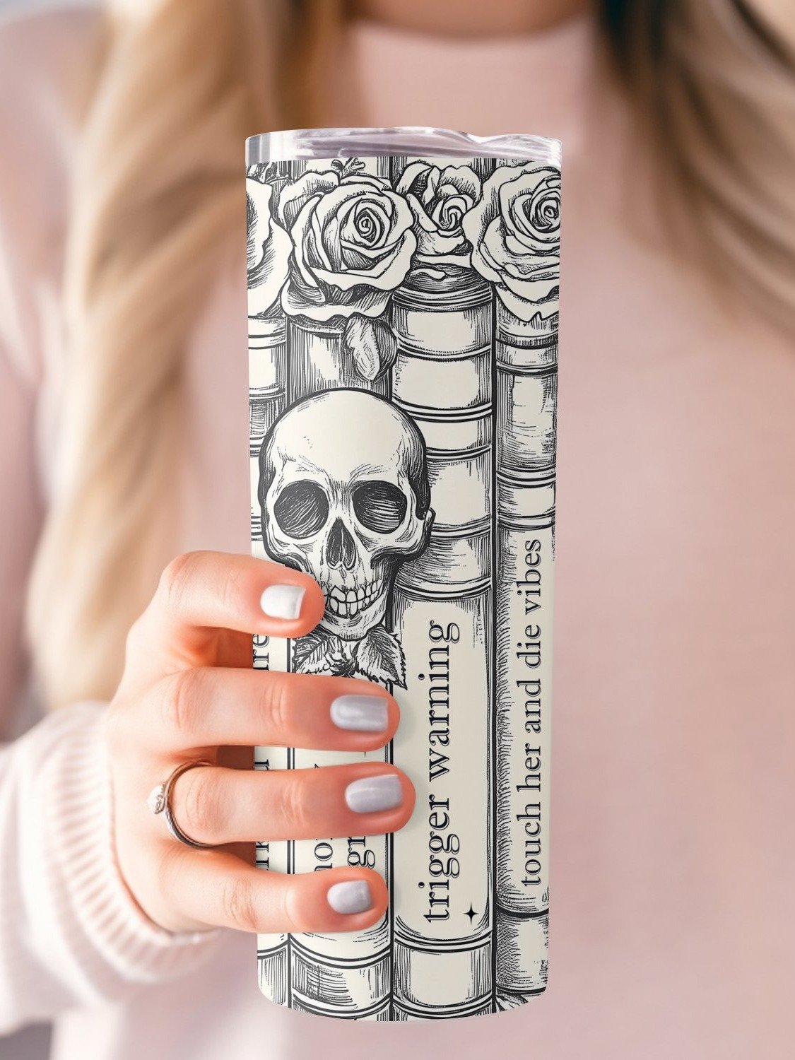 Dark Romance Skull Roses Vintage Line Art Smutty Book Tropes 20oz Tumbler Full Wrap PNG, Seamless Sublimation Design, Digital Download product image (5)