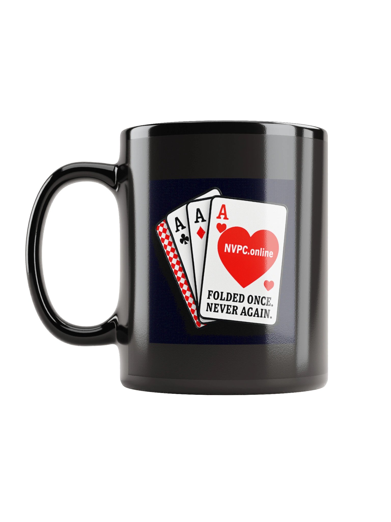 Black "Folded Once - Never Again" Mug - Red Heart Edition product image (6)