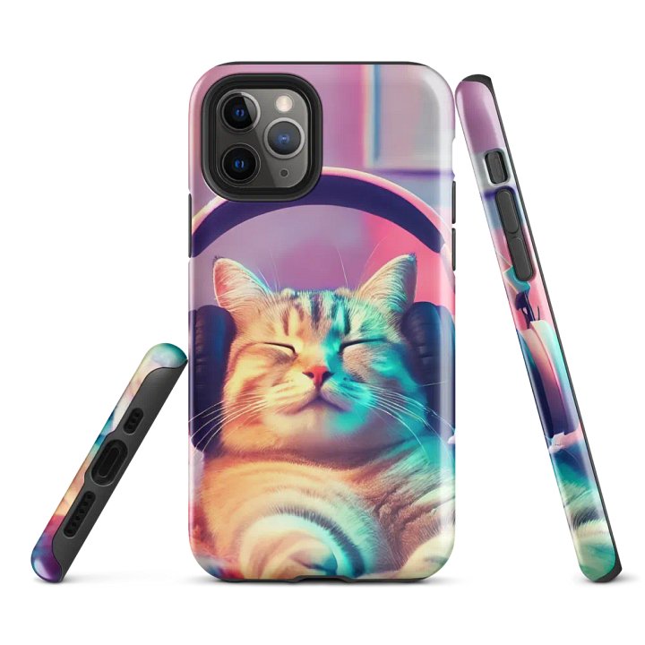 Chill Cat Vibes iPhone Tough Case - Relaxed Headphones Cat Design product image (2)