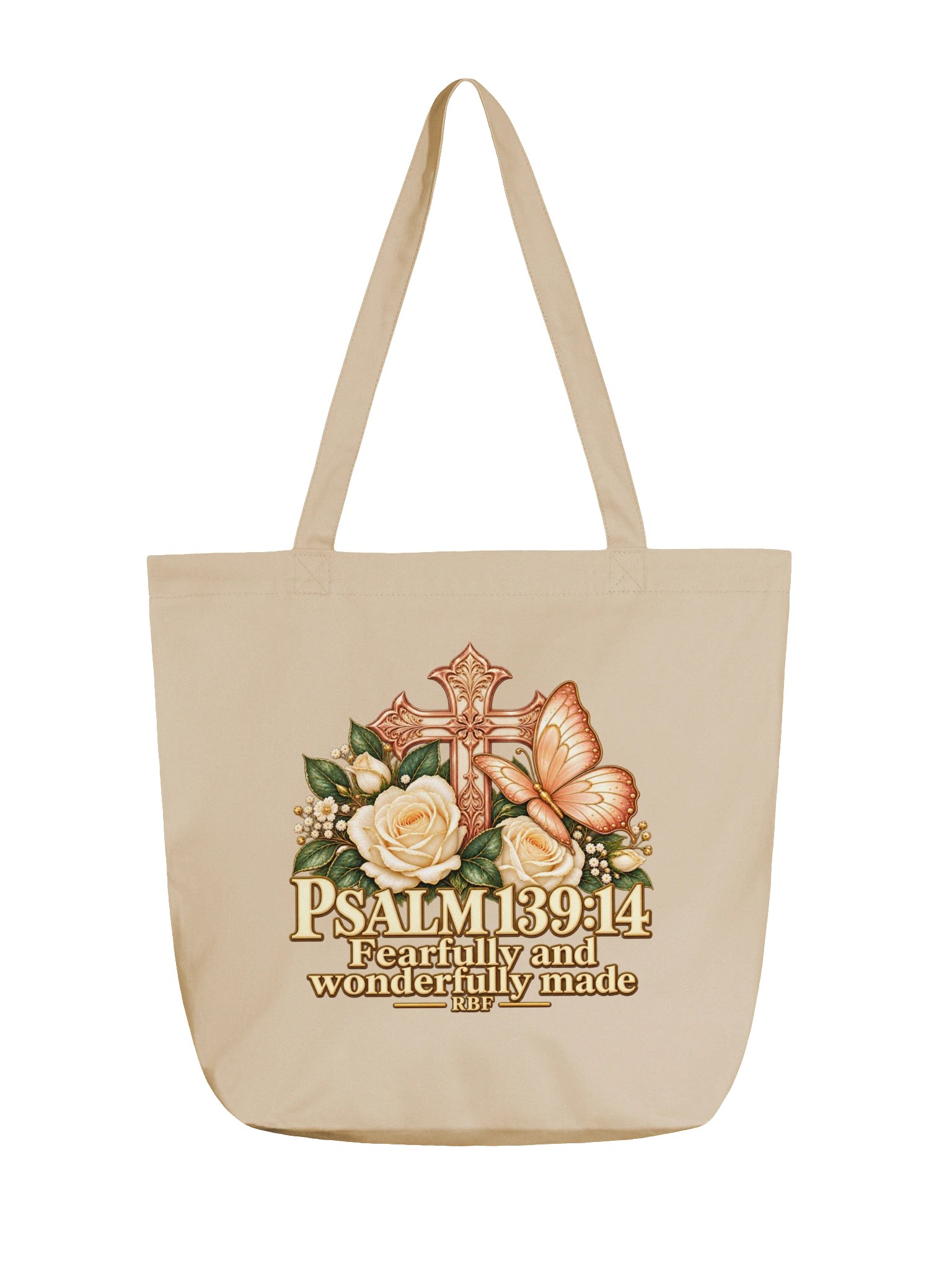 Wonderfully Made Butterfly Organic Tote — Psalm 139:14 product image (1)