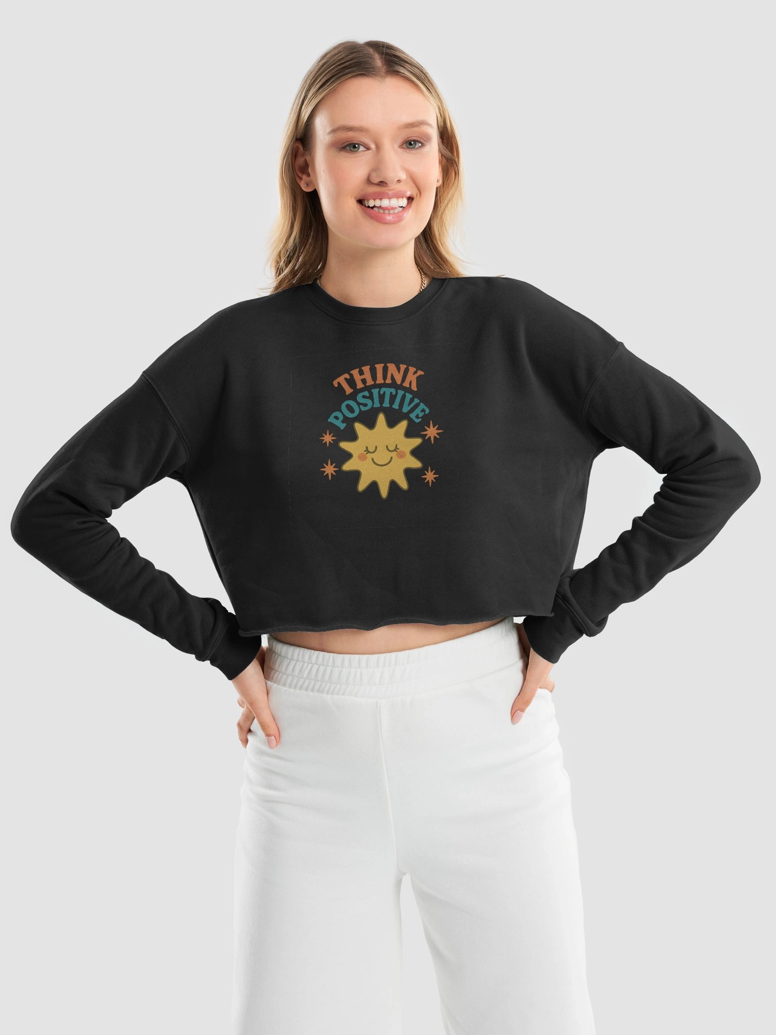 Cheerful Retro Sun Crop Top Sweatshirt product image (9)