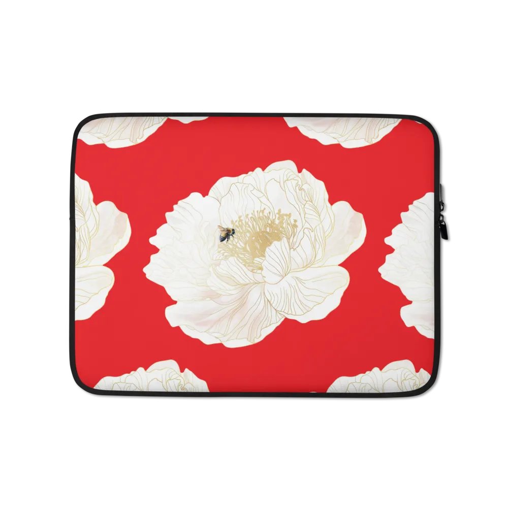 'Golden Blossoms' Red Laptop Cover product image (1)