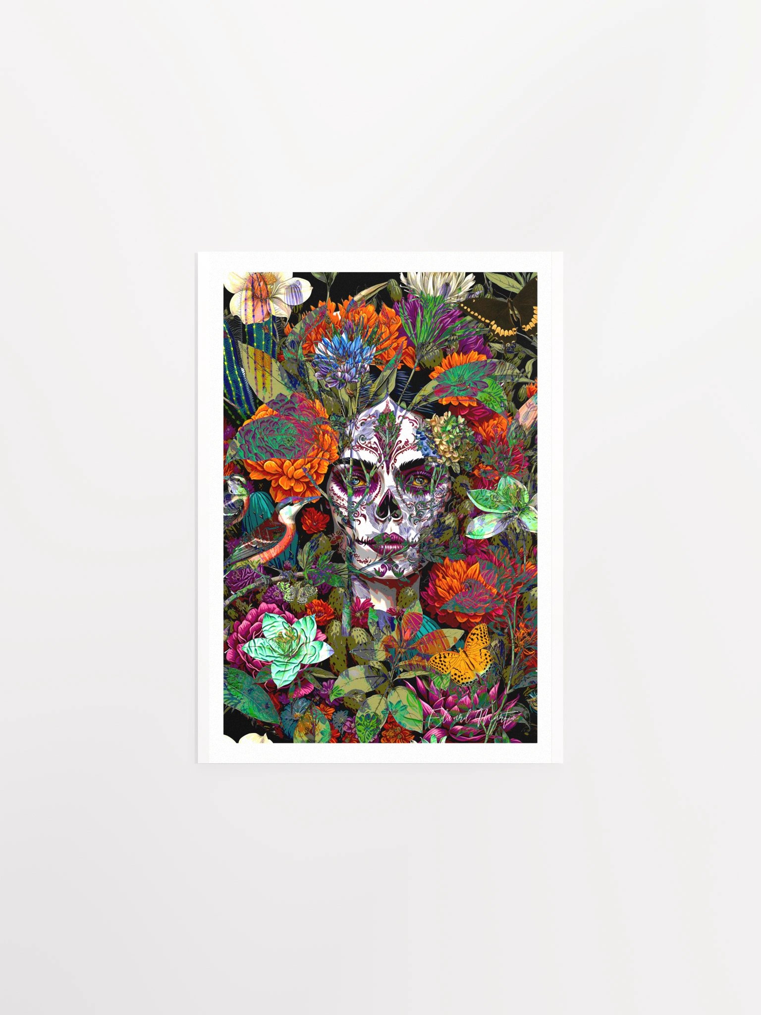 "Flor de Calavera" - A Captivating Mixed Media Collage Print by Edward Martin product image (2)