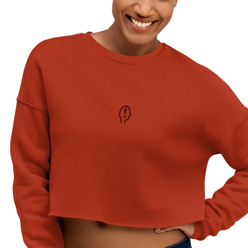 EXCLAIMING MENTALLY (maroon thread) embroidered fleece crop crew product image (8)