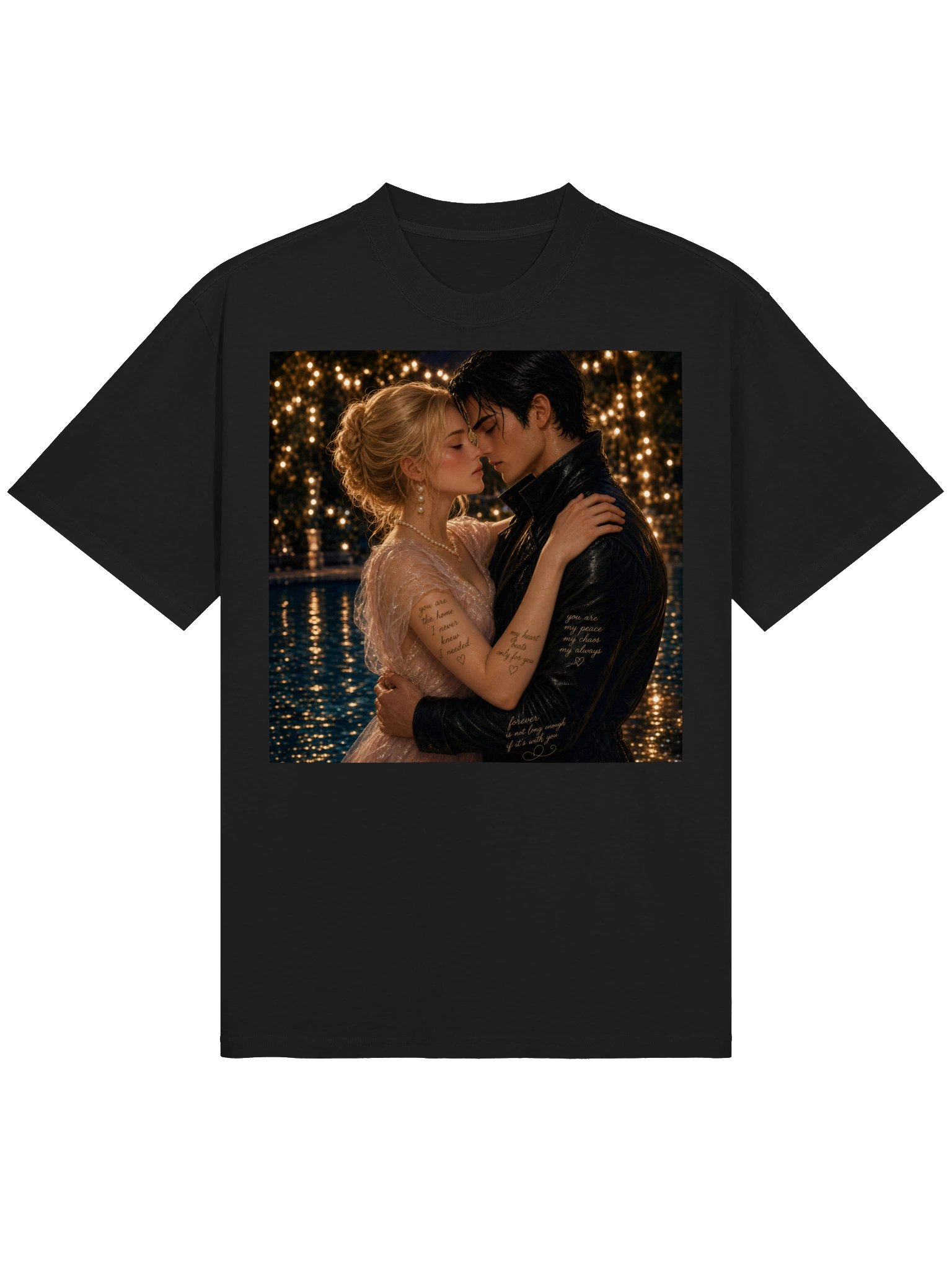 Cinematic Romantic Couple Oversized T-Shirt | Dark Romance Love Art Gift product image (3)