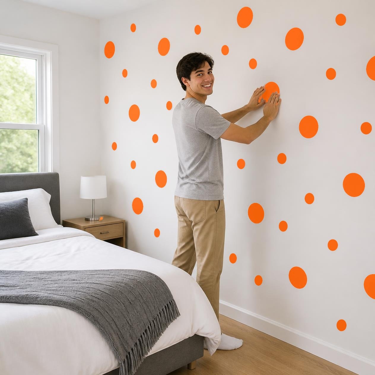 Orange Polka Dot Wall Decals, 2" and 4" Vinyl Circle Stickers, Removable Dot Decals for Nursery, Kids Room, Playroom product image (4)