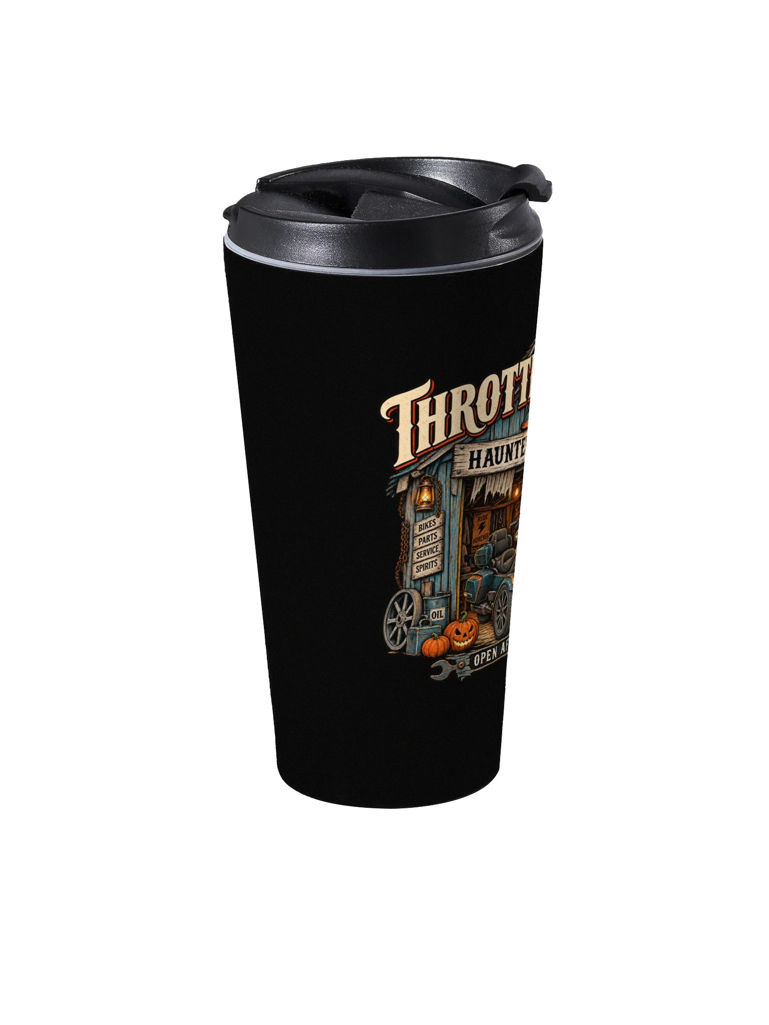 Throttle & Iron Haunted Garage Travel Mug — Spyder Edition product image (2)