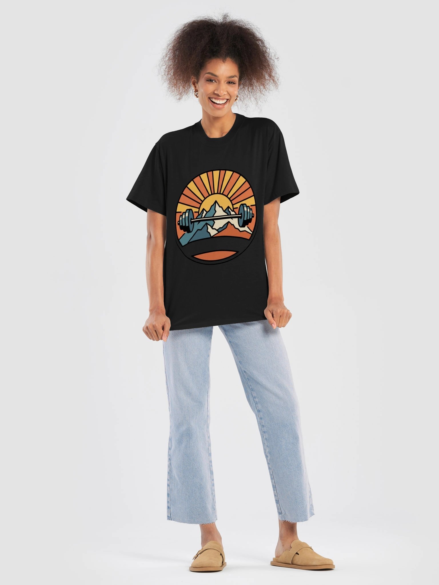 Mountain Sunrise Barbell Tee — Retro Outdoor Fitness Shirt product image (5)