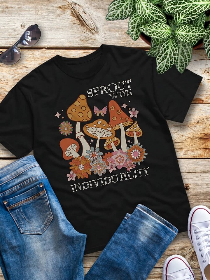 Groovy Mushrooms & Florals Graphic T-Shirt - Sprout with Individuality Retro Color Floral Tee For Mushroom Lovers product image (1)