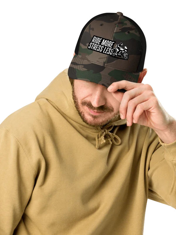 Stress Less Camo Trucker Hat | Ride more stress less product image (2)