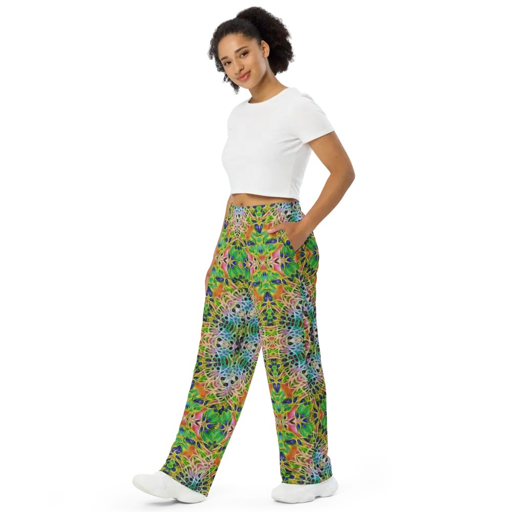 Green Yellow Pink Kaleidoscope Wideleg Pants product image (4)