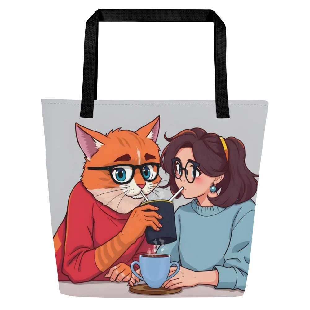 Large Tote Bag w/ Pocket-Purrfectly Brewed for Two product image (1)