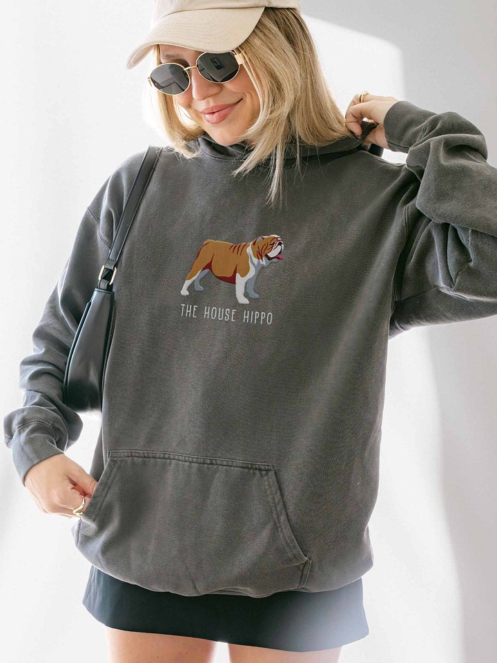The House Hippo Premium Hoodie (Embroidered) of an English Bulldog(Brown & White) product image (2)