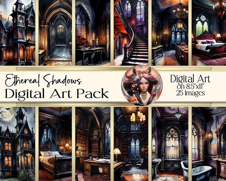 Ethereal Shadows - Gothic Manor Collection (Various Rooms) Digital Art product image (1)