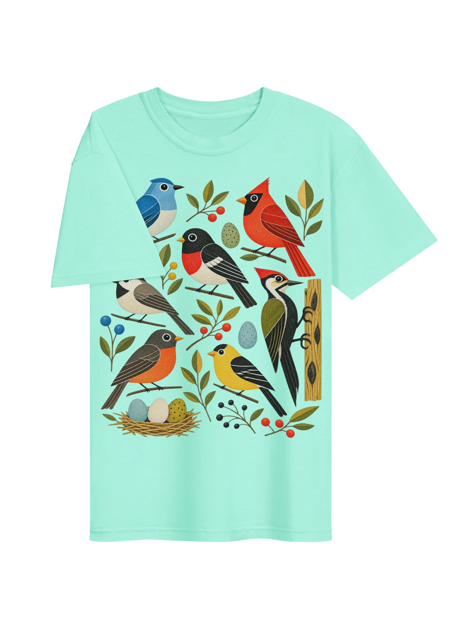 Vintage Folk Art Songbirds T-Shirt | Mid-Century Nature Tee product image (4)