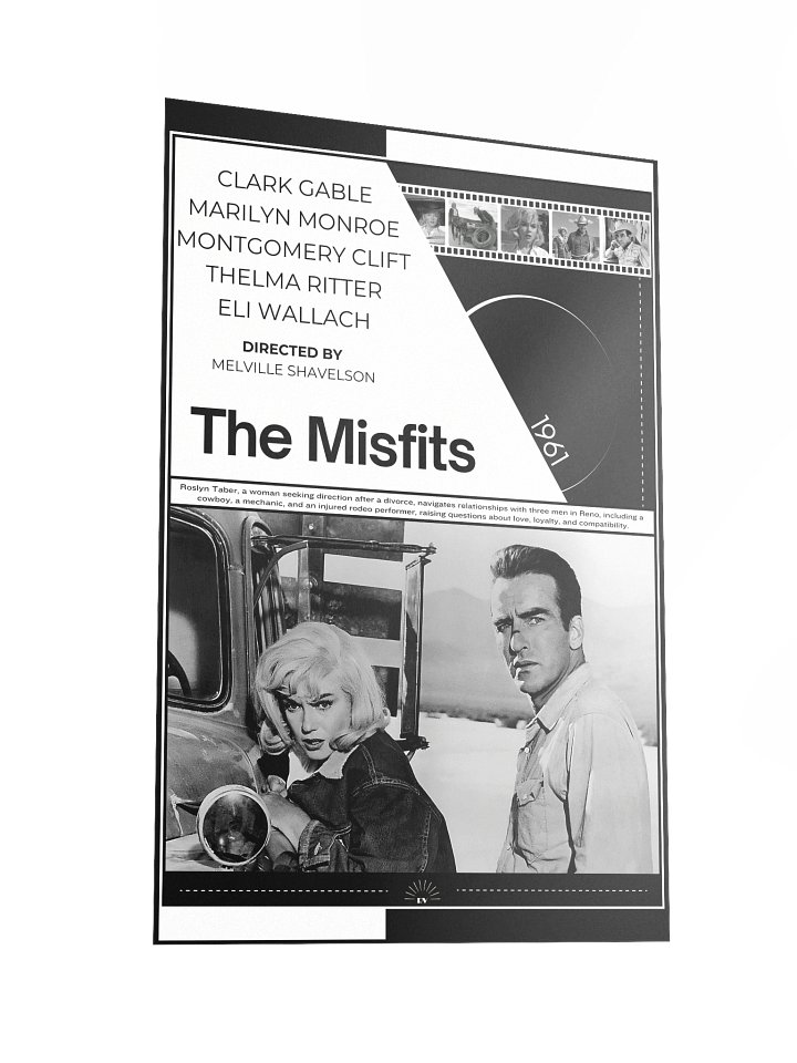 The Misfits with Marilyn Monroe, Clark Gable and Montgomery Clift 1961 | Movie Poster | 12x18 Wall Art product image (2)