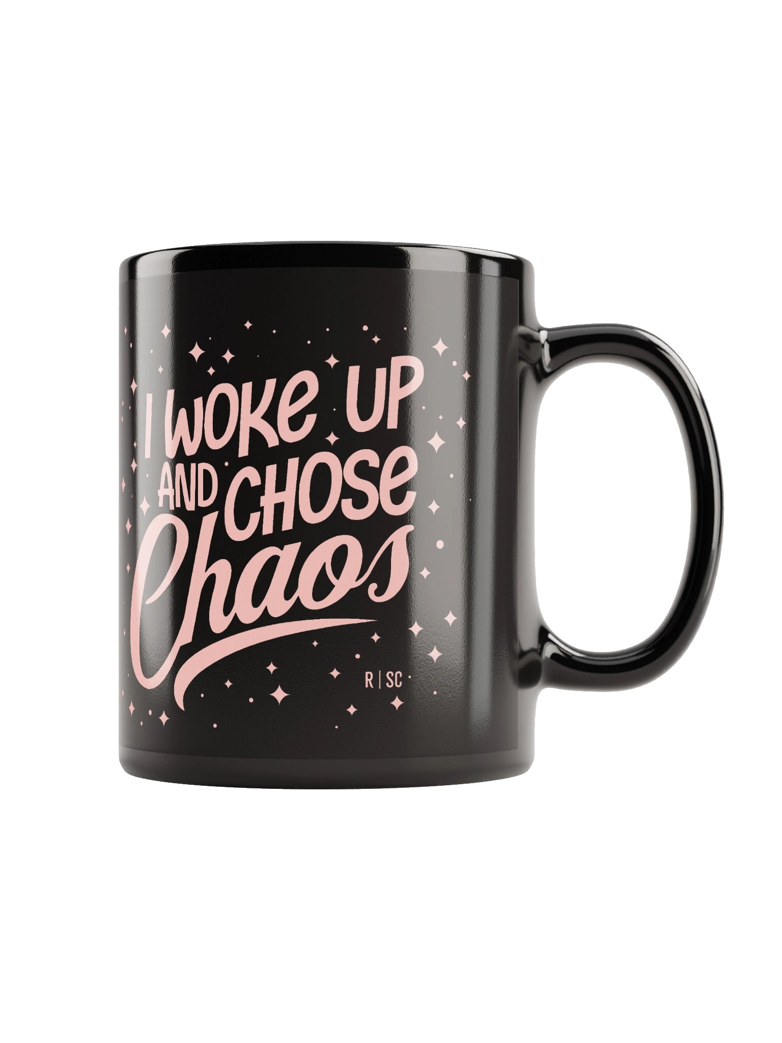 Woke Up and Chose Chaos Black Mug (Pink) product image (5)