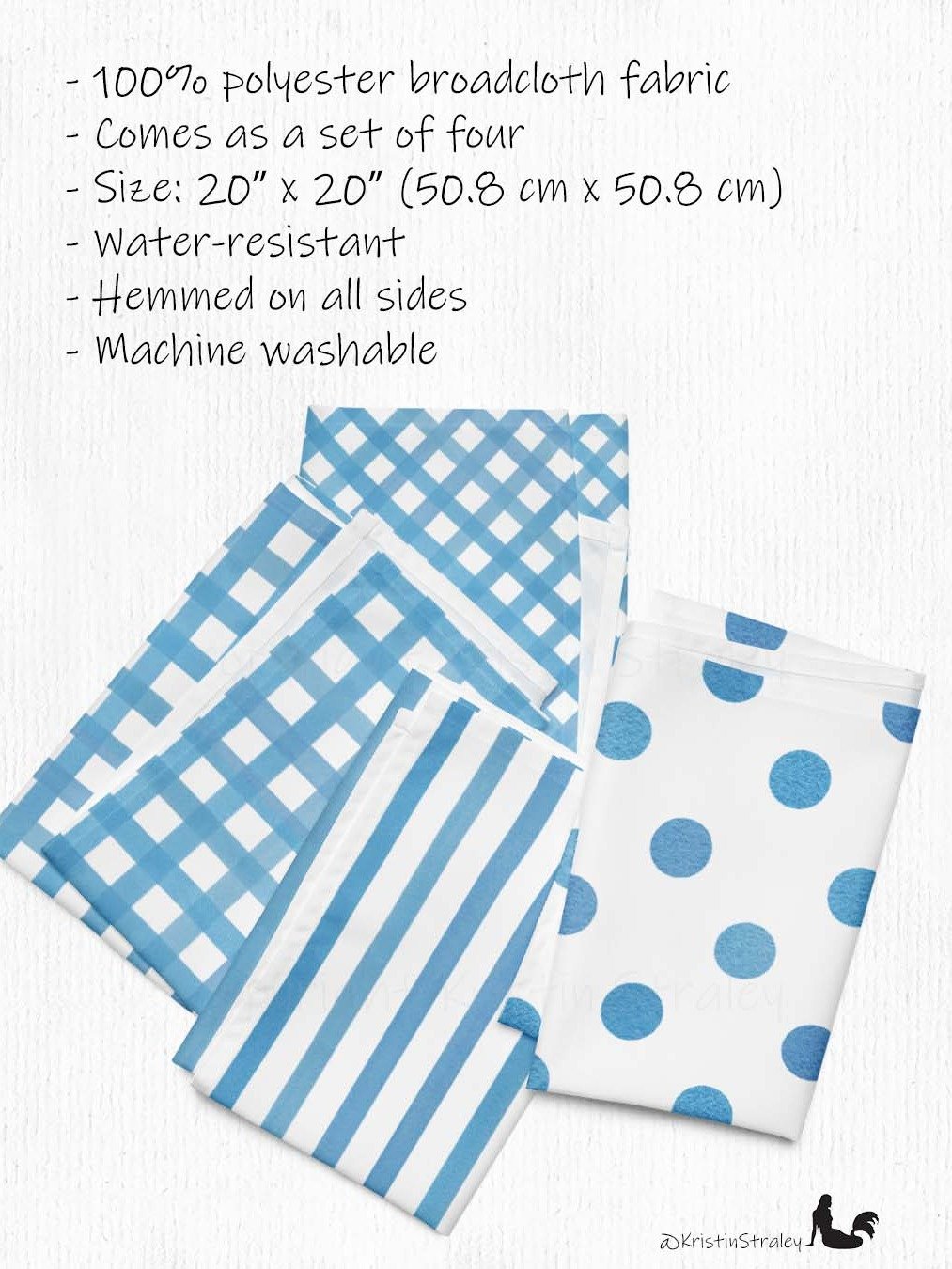 Blue Gingham Set on White Cloth Napkins Set of 4 product image (2)