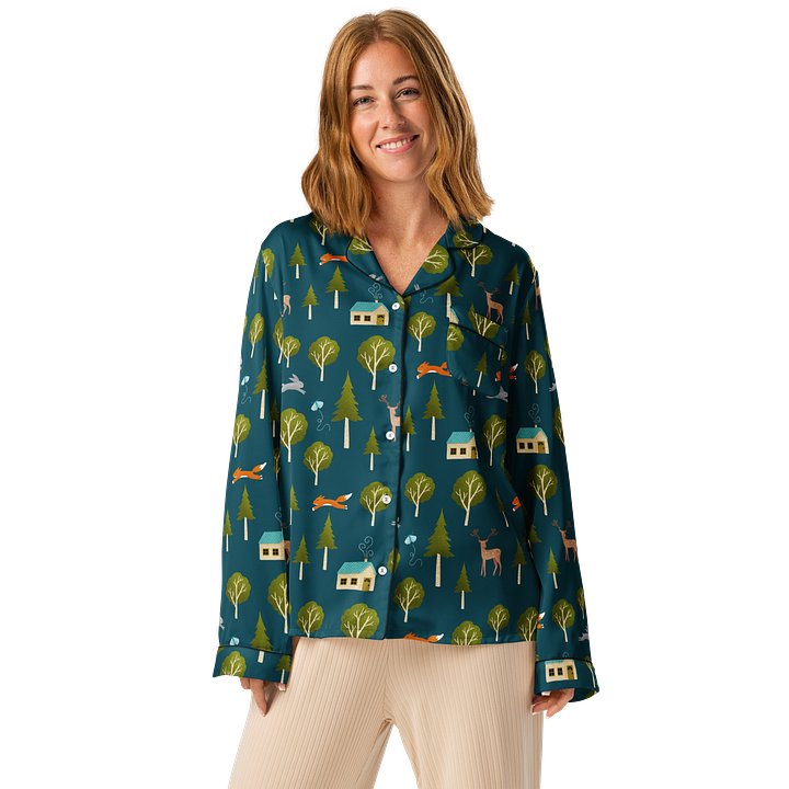Cozy Cabin and Forest Animals Ladies Long Sleeve Pajama Top product image (1)