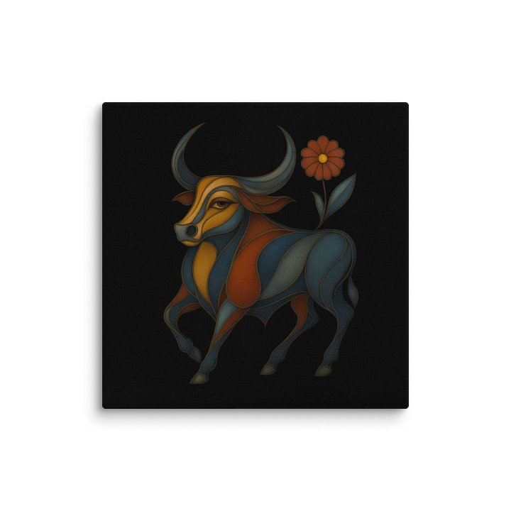 "Bull in Bloom" - Geometric Art Nouveau Bull Canvas product image (1)