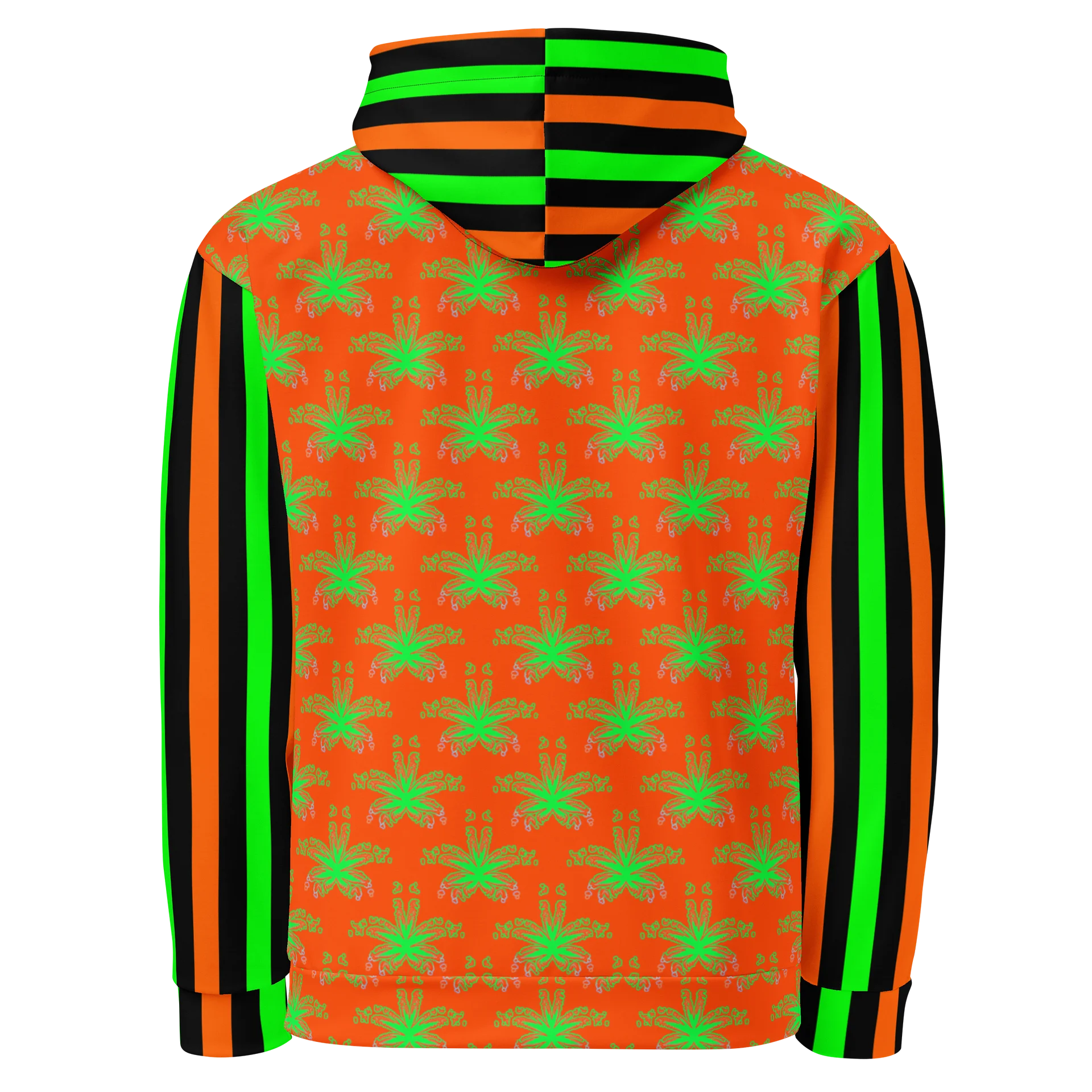 Weed Halloween Hoodie, Cannabis Circus Stripe Clowncore Clothing, Pot Leaf 420 Fall Festival Fashion, Black Orange Neon Green Stoner Clothes product image (6)