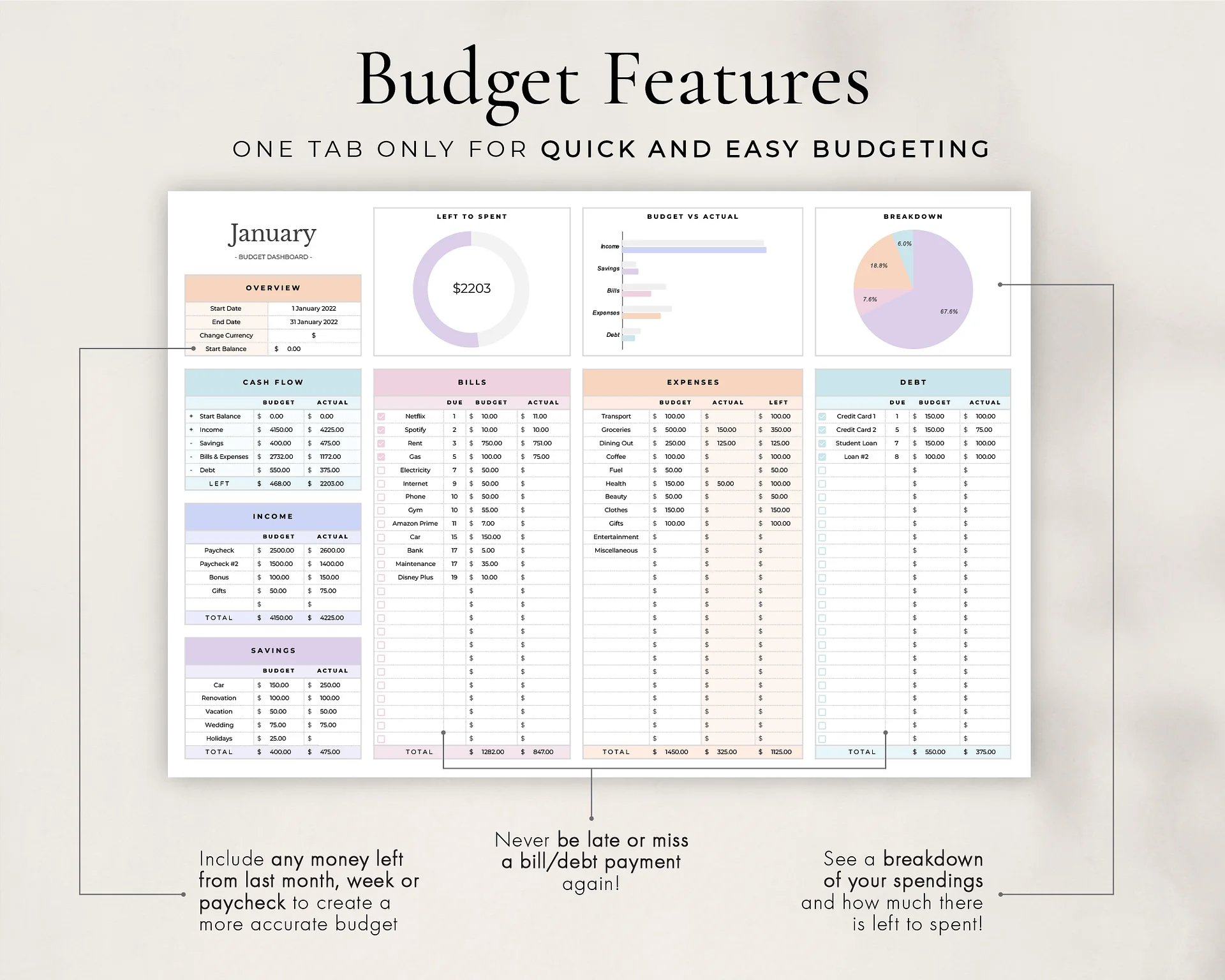 Simple Budget + Planner Spreadsheet for Google Sheets product image (3)